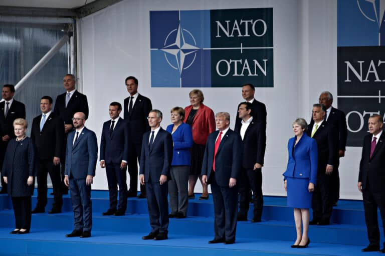Heads of governments of member countries of NATO at the opening ceremony of NATO