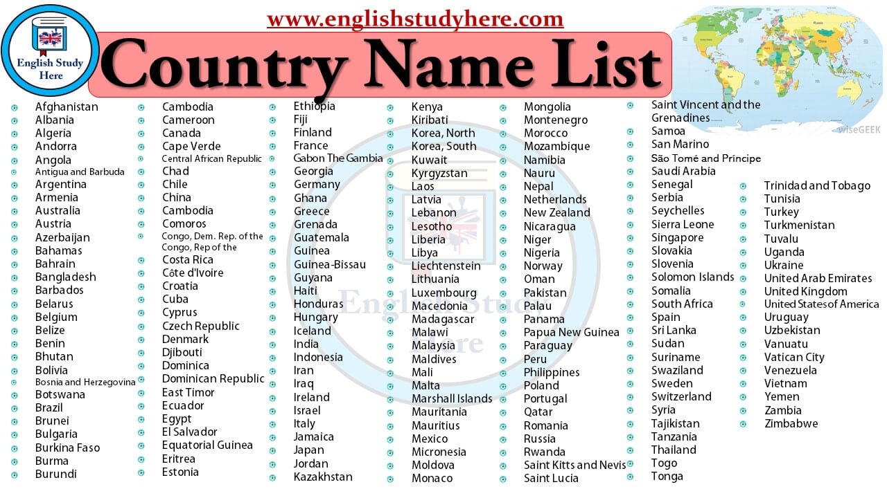 A colorful image displaying a list of country names, serving as a reminder of the vastness and diversity of the world.