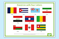 10 countries with 4 letters Countries with 10 letters display poster (teacher made)