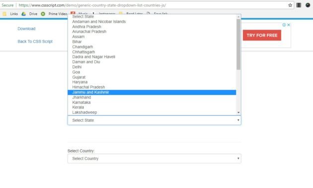country list for dropdown