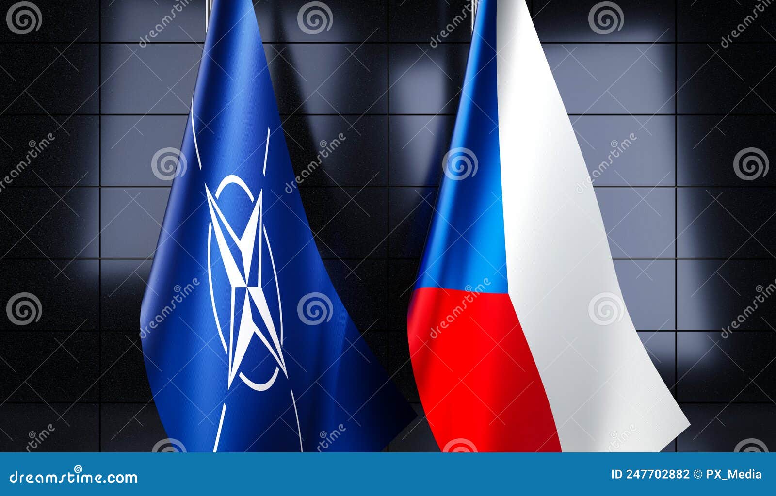 Czech Republic and NATO Flags - 3D Illustration Editorial Photography