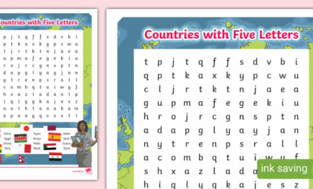 names of countries with five letters